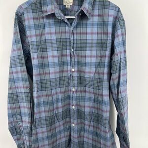 J. Crew Men's Light Blue and Green Plaid Button-Down Shirt